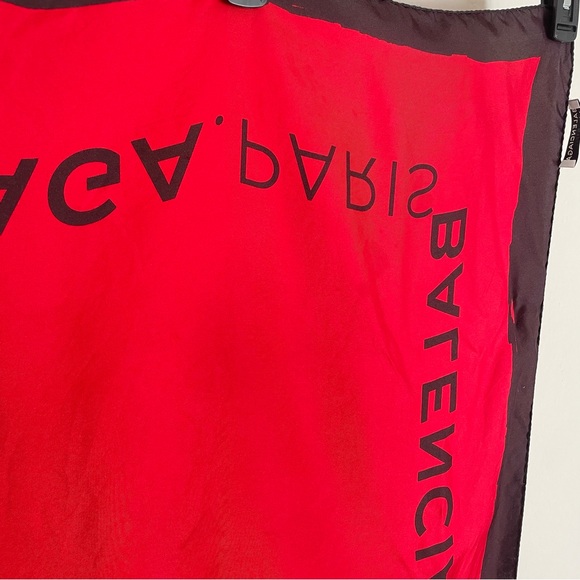 Balenciaga Women's Red Black Printed Square Silk Scarf - Picture 2 of 5